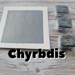 Charybdis - Handmade Metallic Watercolour Paint Mid-Darkness Grey with Green Undertones Shimmer Aquarelle