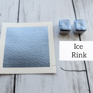 Ice Rink -  Handmade Metallic Watercolour - Calligraphy Ink - Watercolor Shimmer Iridescent Aquarelle-Muted Blue Watercolour Paint Half Pan