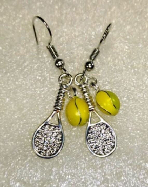 Earrings tennis racket and tennis ball. Lightweight made Etsy