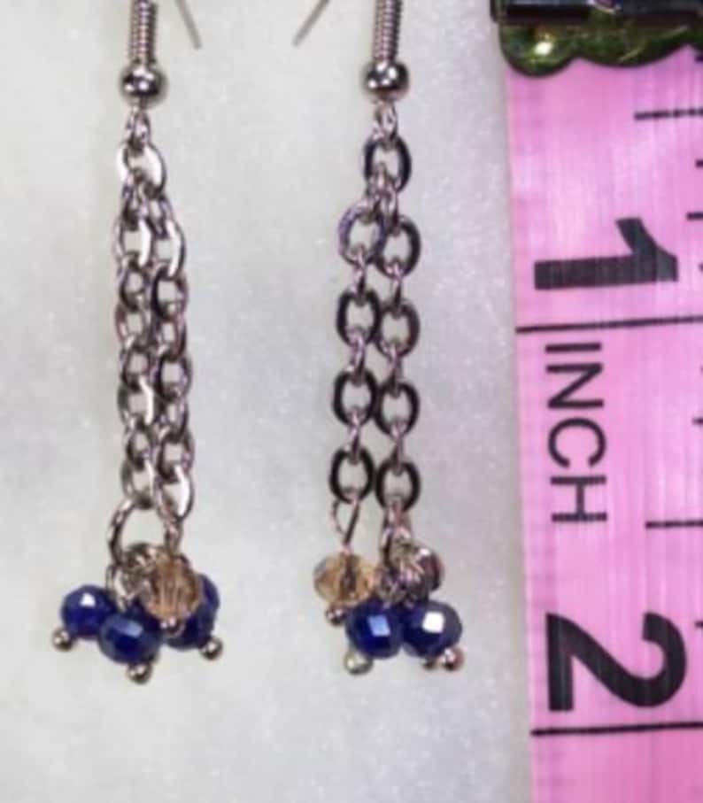 blue beads with champagne accent bead Earrings Lightweight made with nickel freehypoallergenic hooks.