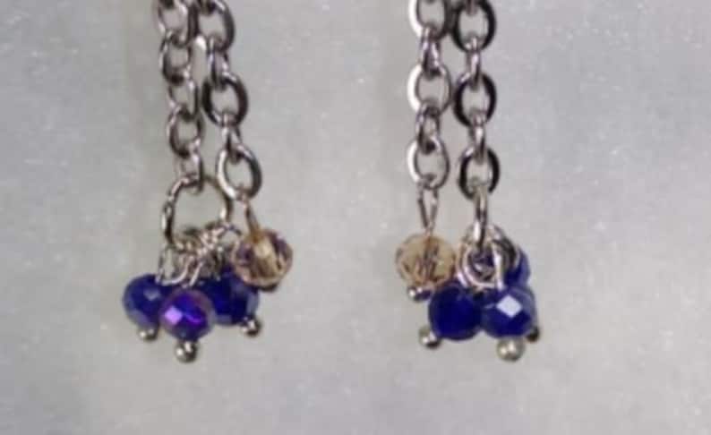 blue beads with champagne accent bead Earrings Lightweight made with nickel freehypoallergenic hooks.