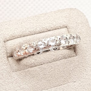 SALE Antique Art Deco 9ct White Gold Eternity Ring Diamond Tone rock crystal Full Engraved Solid 9k 375 Pinky Pinkie Vintage Jewellery