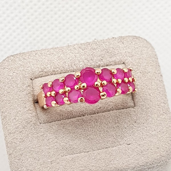 Retro Sterling Silver Ruby Ring Gold Gilt Solid 925 Real Genuine Rubies Gemstone Red Pink Vintage Ladies Womens Jewellery Jewelry