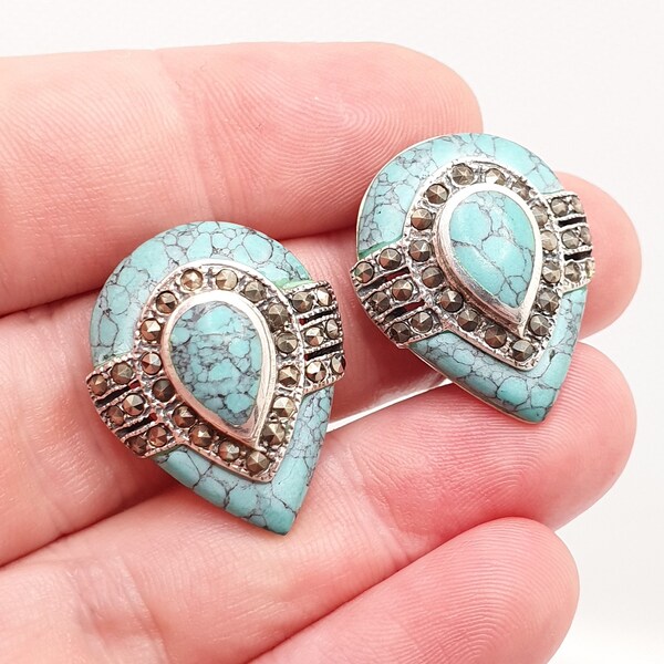 Large Blue Clip on Earrings Etsy UK