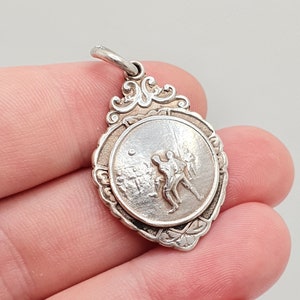 SALE Sterling Silver Antique Fob Shield Pendant Football Soccer Medal Albert Necklace 1920s Heavy Big Vintage Mens Womens Jewellery Jewelry
