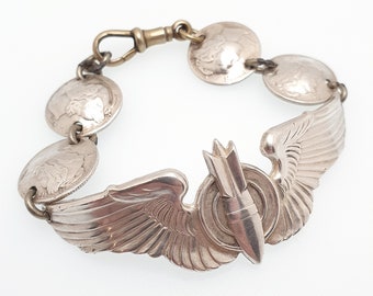 VTG. Air Force Sterling Silver WWII Sweetheart Wings Locket Identity ID  Bracelet