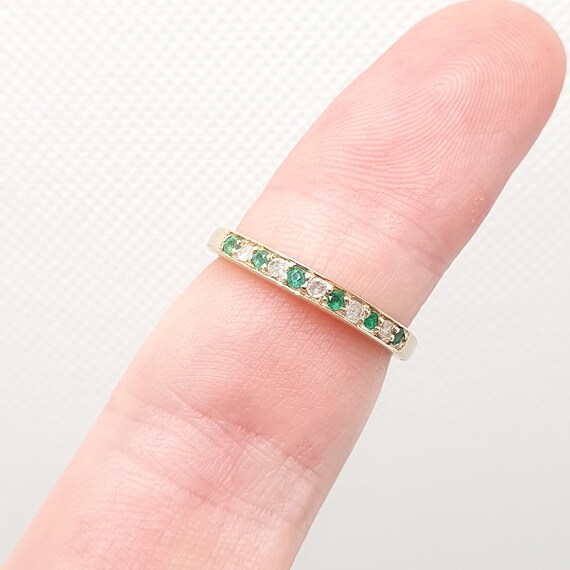 Retro 9k 375 Gold Emerald Ring Diamond Stacker St… - image 3