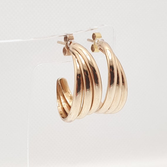 Vintage 9ct 375 Gold Hoop Earrings Heavy Chunky S… - image 5
