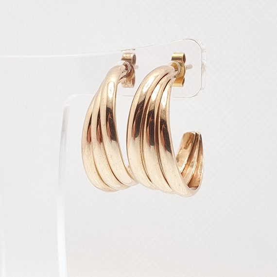Vintage 9ct 375 Gold Hoop Earrings Heavy Chunky S… - image 1