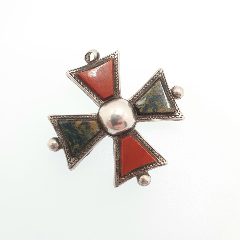 Antique Scottish Sterling Silver Jasper Brooch Pendant Maltese Cross ...