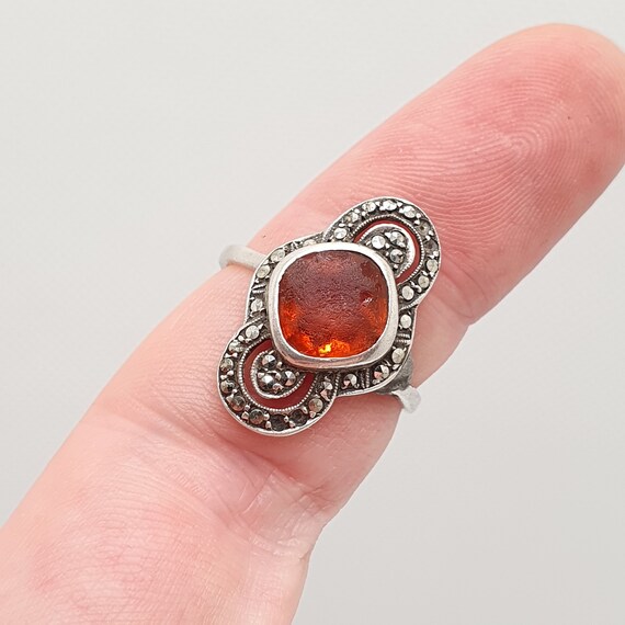 Antique Art Deco Solid Silver Citrine Paste Ring … - image 3