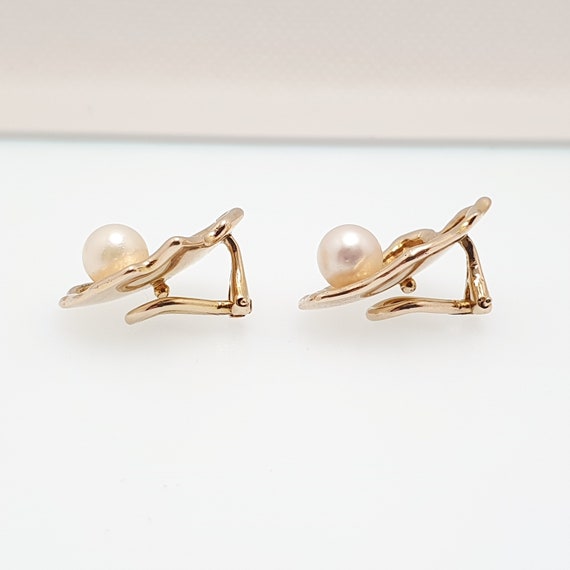 Vintage 9ct 375 Gold Pearl Oyster Earrings Large … - image 5