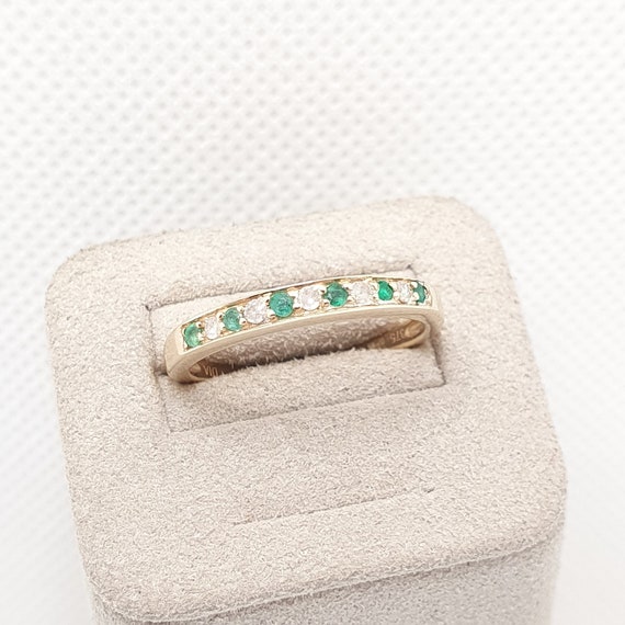 Retro 9k 375 Gold Emerald Ring Diamond Stacker St… - image 1