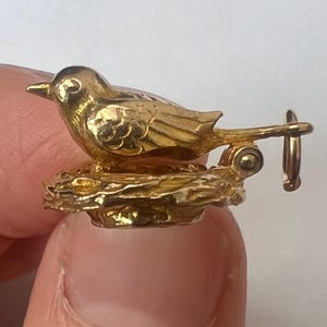 Vintage 9ct 9k Bird Opening Charm Pendant Necklace Bird&#39;s Nest Hidden Eggs Cute Bracelet Yellow Animal Solid 9k carat 375 Retro Similar 10k