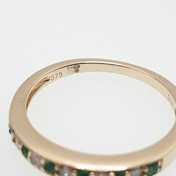 Retro 9k 375 Gold Emerald Ring Diamond Stacker St… - image 6
