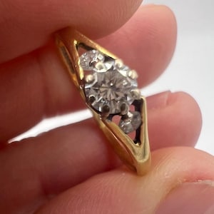 Natural diamond vintage 18k ct carat yellow gold diamond solitaire engagement ring size P.5 8 solitaire handmade unique ring