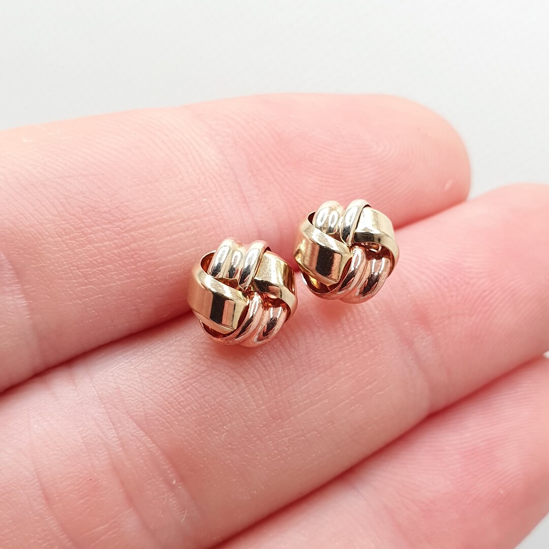 Vintage 9ct 9k Tri Colour Gold Knot Earrings Stud Rose Yellow Etsy