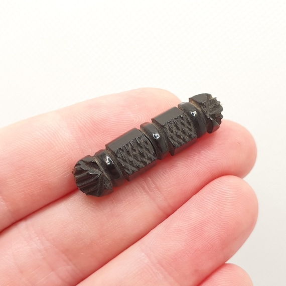 Antique Victorian Whitby Jet Brooch Hand Carved C… - image 1