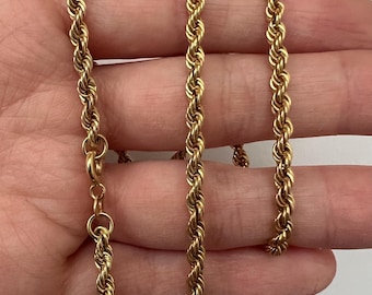 Semi hollow 9ct 9k Gold Twist Chain Necklace Twisting Link Long 375 46cm 18" 3.28g Yellow  Retro Mens Womens Jewellery Jewelry