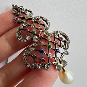Antique tutti Frutti paste Silver Pendant Edwardian Art Nouveau Necklace and Chain Vintage Womens Jewellery faux pearl drop wedding jewelry