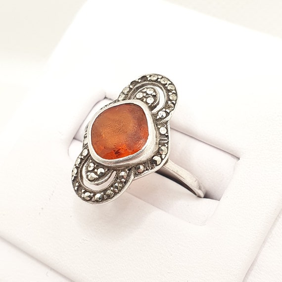 Antique Art Deco Solid Silver Citrine Paste Ring … - image 2