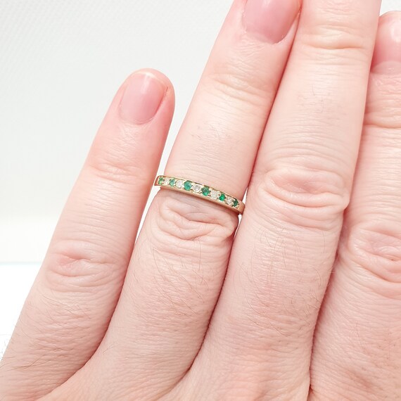 Retro 9k 375 Gold Emerald Ring Diamond Stacker St… - image 4