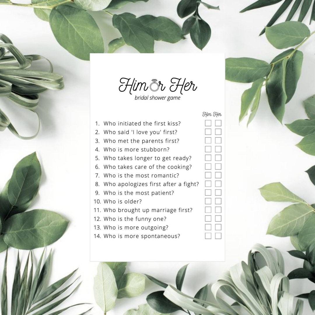 Him or Her Bridal Shower Game, Printable, Digital Download - Etsy