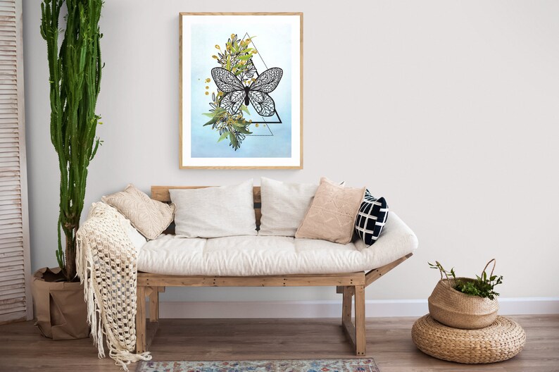Butterfly Wall Art Boho Print Bohemian Decor Boho Drawing Butterfly Painting Insect Illustration Poster Mandala Print Butterfly Art Print