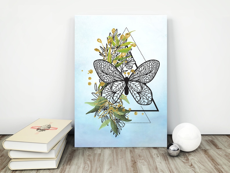 Butterfly Wall Art Boho Print Bohemian Decor Boho Drawing Butterfly Painting Insect Illustration Poster Mandala Print Butterfly Art Print