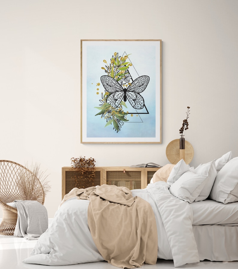 Butterfly Wall Art Boho Print Bohemian Decor Boho Drawing Butterfly Painting Insect Illustration Poster Mandala Print Butterfly Art Print