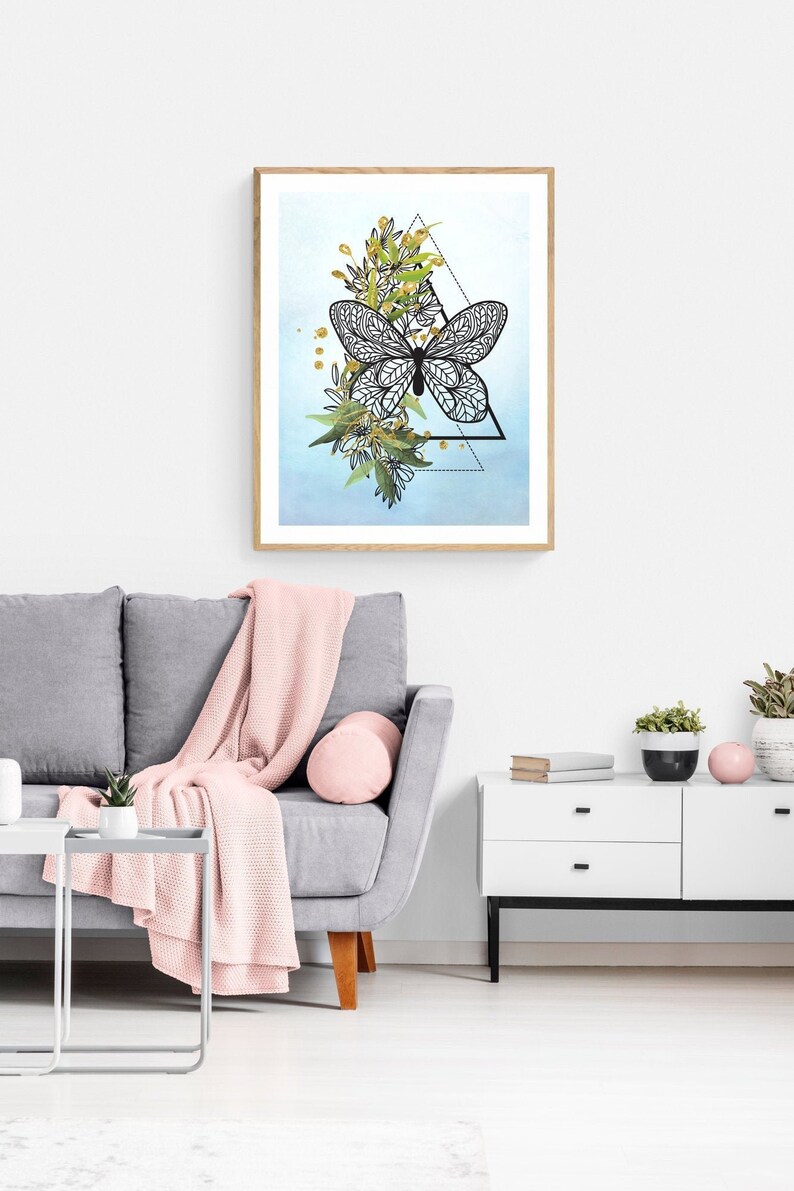 Butterfly Wall Art Boho Print Bohemian Decor Boho Drawing Butterfly Painting Insect Illustration Poster Mandala Print Butterfly Art Print