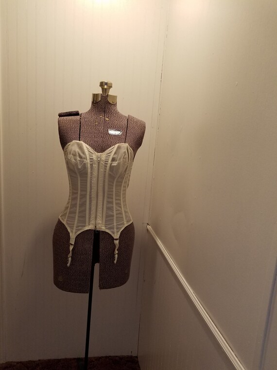 Vintage MCM White Nylon Merry Widow Strapless Cors