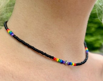 Rainbow THIN NECKLACE, choker, custom made and one of a kind, lightweight and ADJUSTABLE!