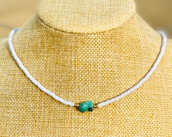 Turquoise surfer style THIN necklace, choker, Unusual, Boho, SURFER collar, beach vibe, summer, lightweight, surf style,  ADJUSTABLE!
