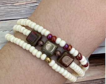Beaded bracelet stack (set of 3)- stretchy and unique - handmade!  Boho vibes - great gift item (birthday...)!  Handmade!