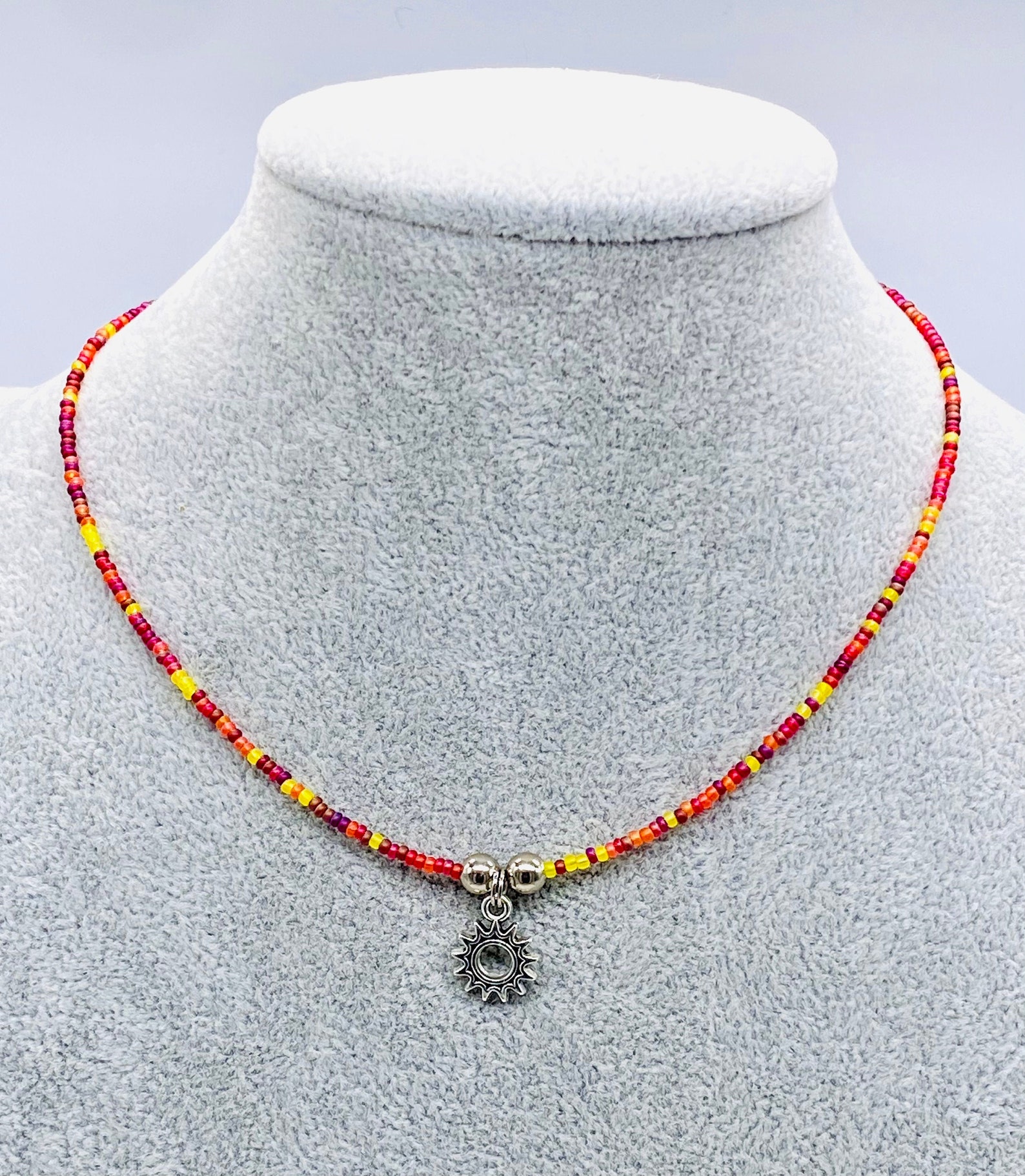 Seed Bead Choker Necklace With Sun ADJUSTABLE Beaded Summer Etsy Norway