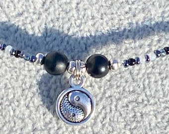 Yin Yang necklace /seed bead choker / ADJUSTABLE / / Custom made / One of a Kind/ Boho / Thin necklace // QUICK SHIP!