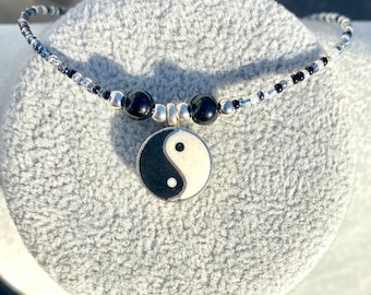 Yin Yang necklace /seed bead choker necklace / ADJUSTABLE / / Custom made / One of a Kind/ Boho / Thin necklace // QUICK SHIP!