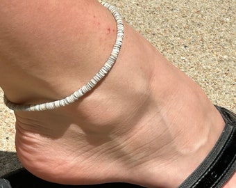 Shell anklet - handmade,  ocean inspired beach jewelry.  Made from heishi oyster shell beads. One of a kind, fast shipping!