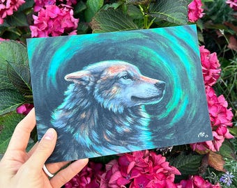 Earth Wolf Spirit Art Print, Wolf lovers gift, OC animal illustration, original wolf art print collection, woodland animal decor art wall