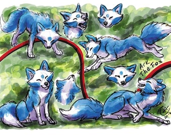Meet Ark the fox art Print, ilustración de OC Blue fox, impresión de arte para amantes de los zorros, regalo de impresión de arte animal, pared de arte de decoración de zorros dibujada por un artista