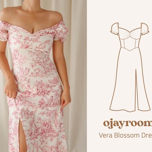 Vestido Romántico Cottagecore Vera Blossom Primavera/Verano (OJDR0015) PDF A4, A0, Patrones de costura LETTER (8 tamaños) + Tutorial en video, Instrucción fotográfica
