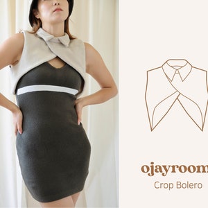 Crop Bolero, Chaleco Jacket(OJBO0001) PDF A4, Carta, Patrones de costura A0, (Total XXS~XXXL 8 tamaños) +Video Tutorial