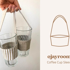 Pochette réversible pour tasse à café, porte-gobelet, patron de couture de sac à boissons (OJBG0002) PDF A4, modèle de lettre + vidéo, tutoriel photos