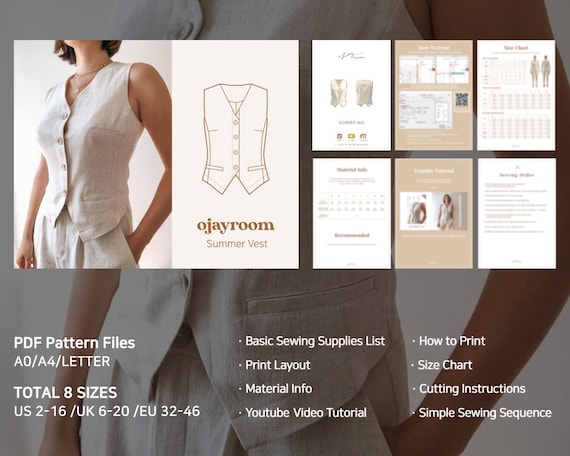 Summer Waistcoat Vest, Tailored Suit Vest(ojvt0002) PDF A4
