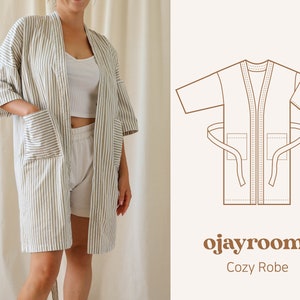 Cozy Robe Cardigan Kimono Outer, Long and Short Version(OJCD0002) A4, LETTER, A0 Sewing Patterns +Video Tutorial