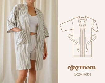 Cozy Robe Cardigan Kimono Outer, Long and Short Version(OJCD0002) A4, LETTER, A0 Sewing Patterns +Video Tutorial