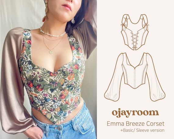 Romantic Cottagecore Corset Top +with Sleeve(OJCO0001) PDF A4,A0,LETTER Sewing Patterns(11 Sizes) +Video, Photos Tutorial