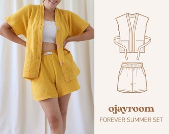 Summer Robe and Shorts Set! Comfy Set Pdf Sewing Patterns A4, LETTER, A0(Total XXS~XXXL 8 Sizes) +Video Tutorial