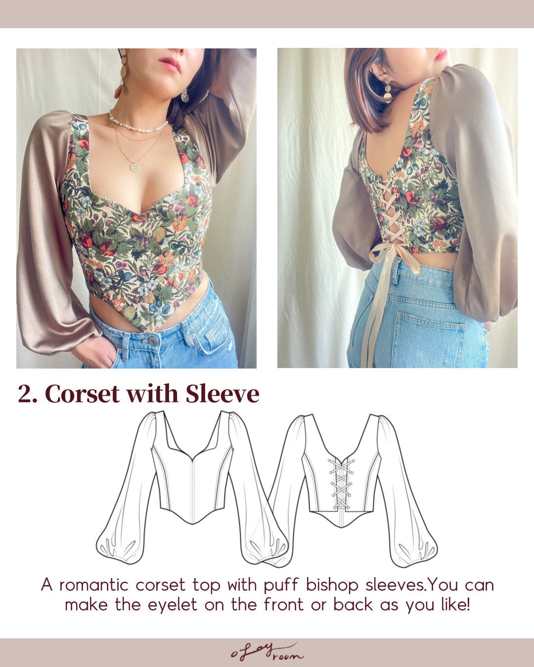 Romantic Cottagecore Corset Top +with Sleeve(ojco0001) PDF Romantic Cottagecore Corset Top +with Sleeve(ojco0001) PDF